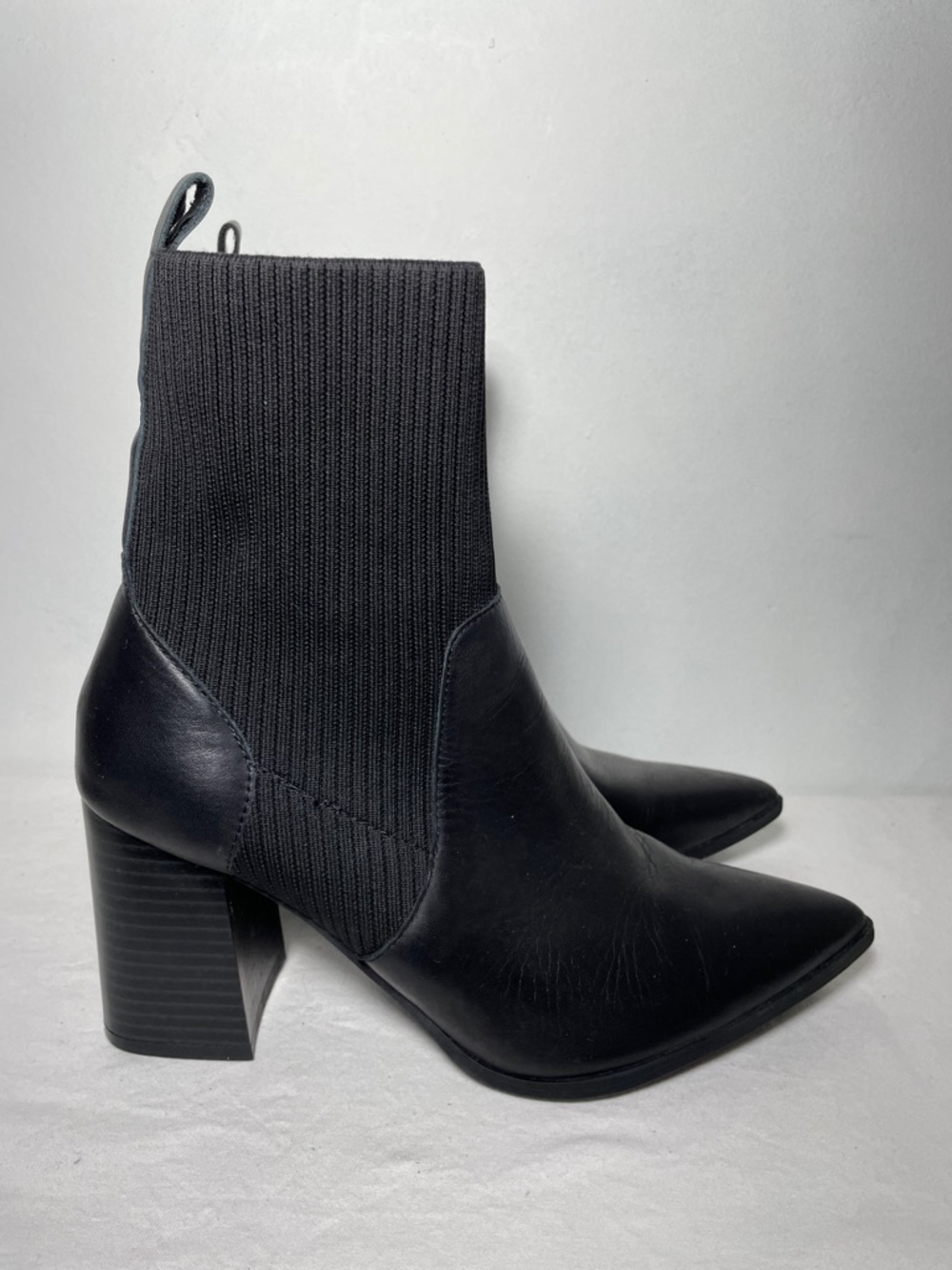Blondo Women's Sock Booties Boots 7.5 Black Leather Ikler Mid Calf Waterproof